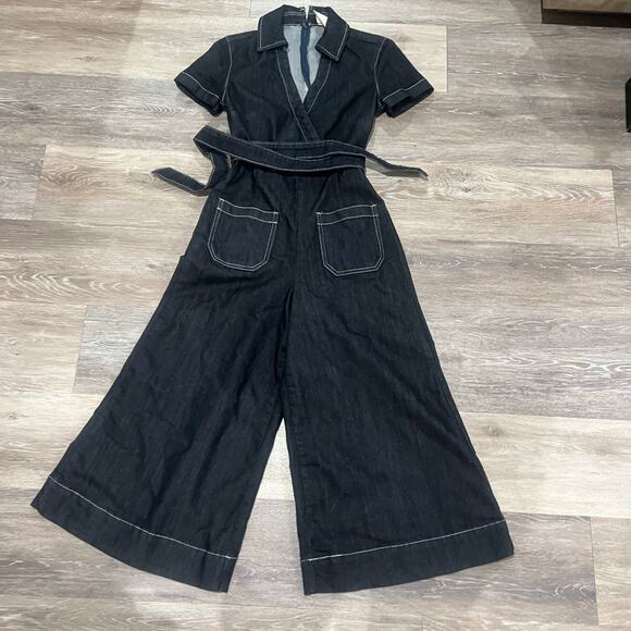 Anthropologie Maeve Wrapped Culotte Jumpsuit: Ponte Edition Size 0P - Picture 4 of 9